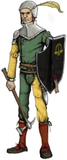 Shield equipped foot knecht of The Guild. Illustration: Peter Edgar