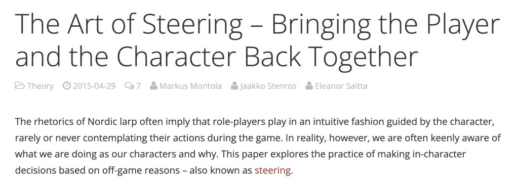 The Art of Steering – Bringing the Player and the Character Back Together